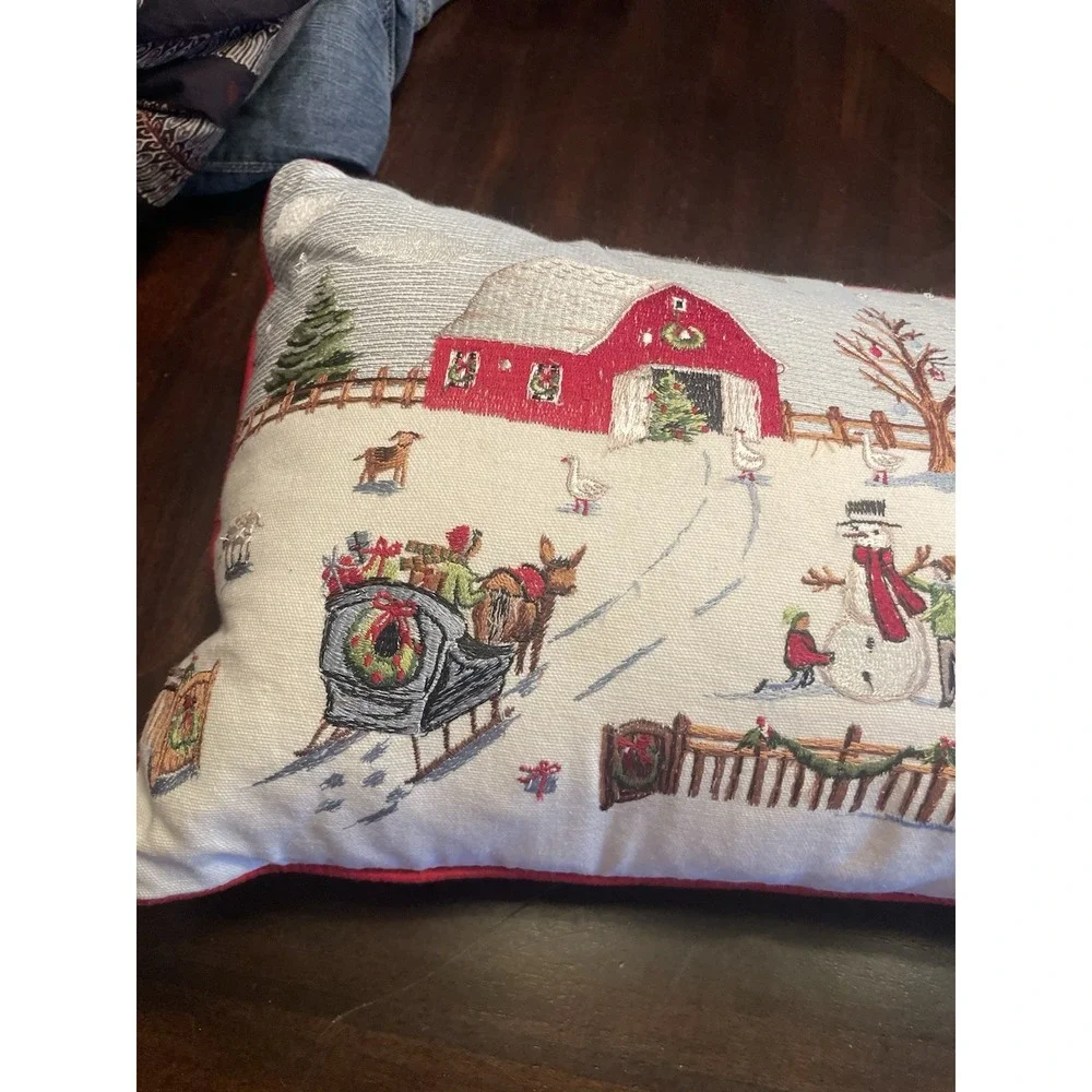 Pier 1 Embroider Needle point Christmas Holiday Winter rectangular Pillow